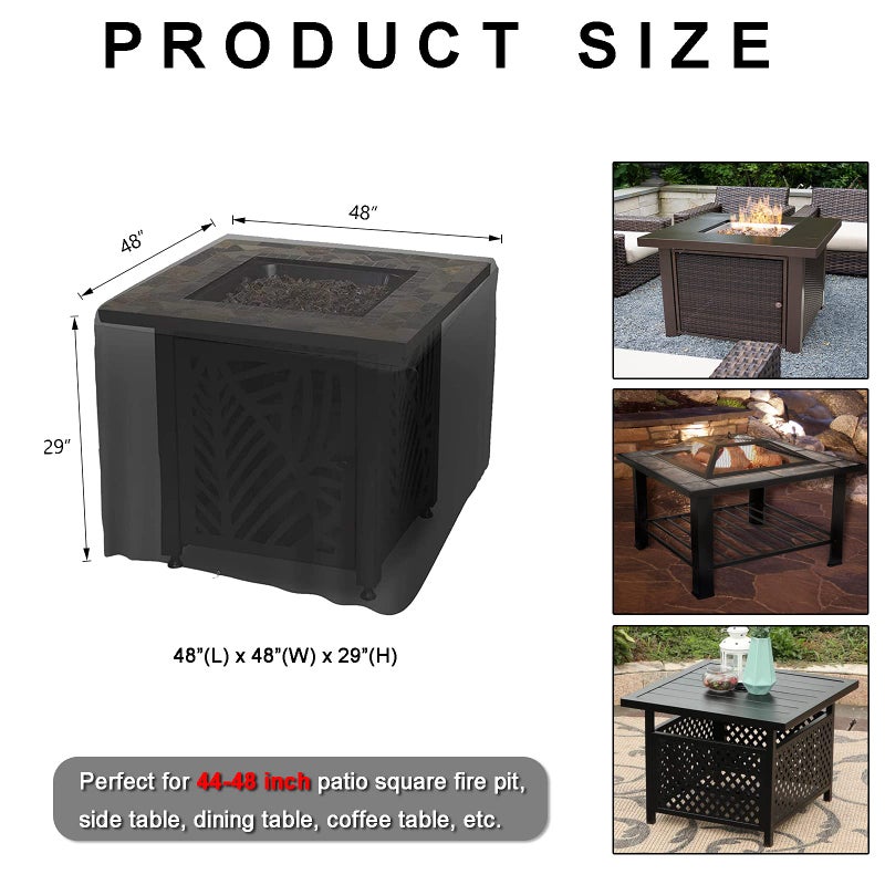 WOMACO Heavy Duty Square Patio Fire Pit/Table Cover, Waterproof Outdoor Furniture Cover (48" x 48" x 29", Black) - Image 2